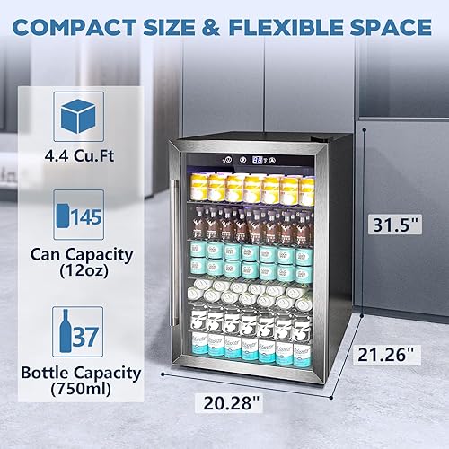 Miniatura 9 de Joy Pebble Refrigerador de bebidas de 1.7 pies cúbicos, mini refrigerador independiente con puerta de vidrio para cerveza y vino, dispensador de