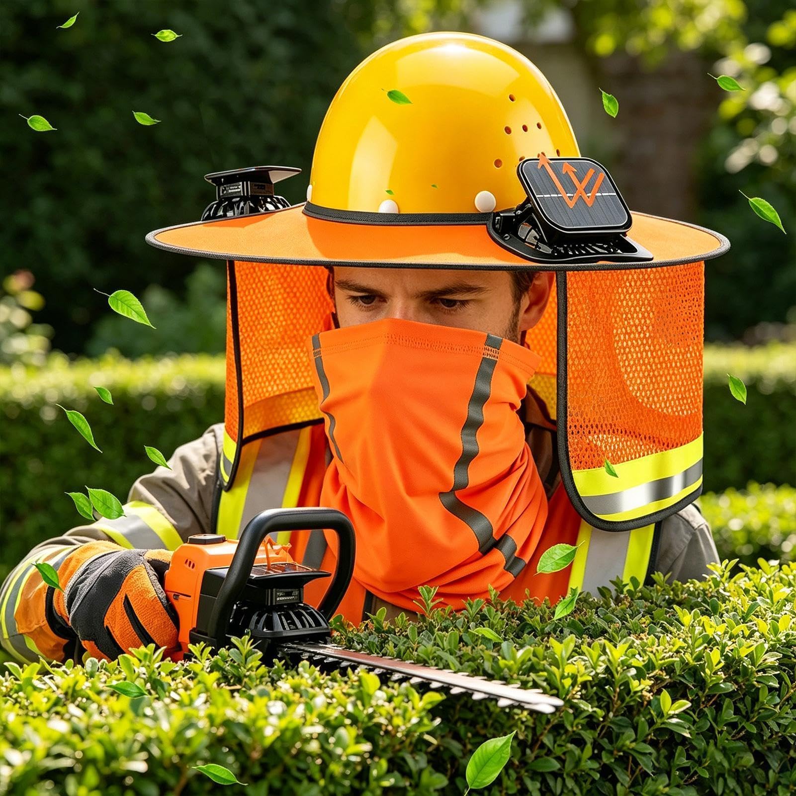 Casque de protection solaire - Bandana respirant avec ventilateur solaire - Protection solaire à bord du casque - Pour travaux en plein air, chantier, mesure, aménagement paysager, couvreur
