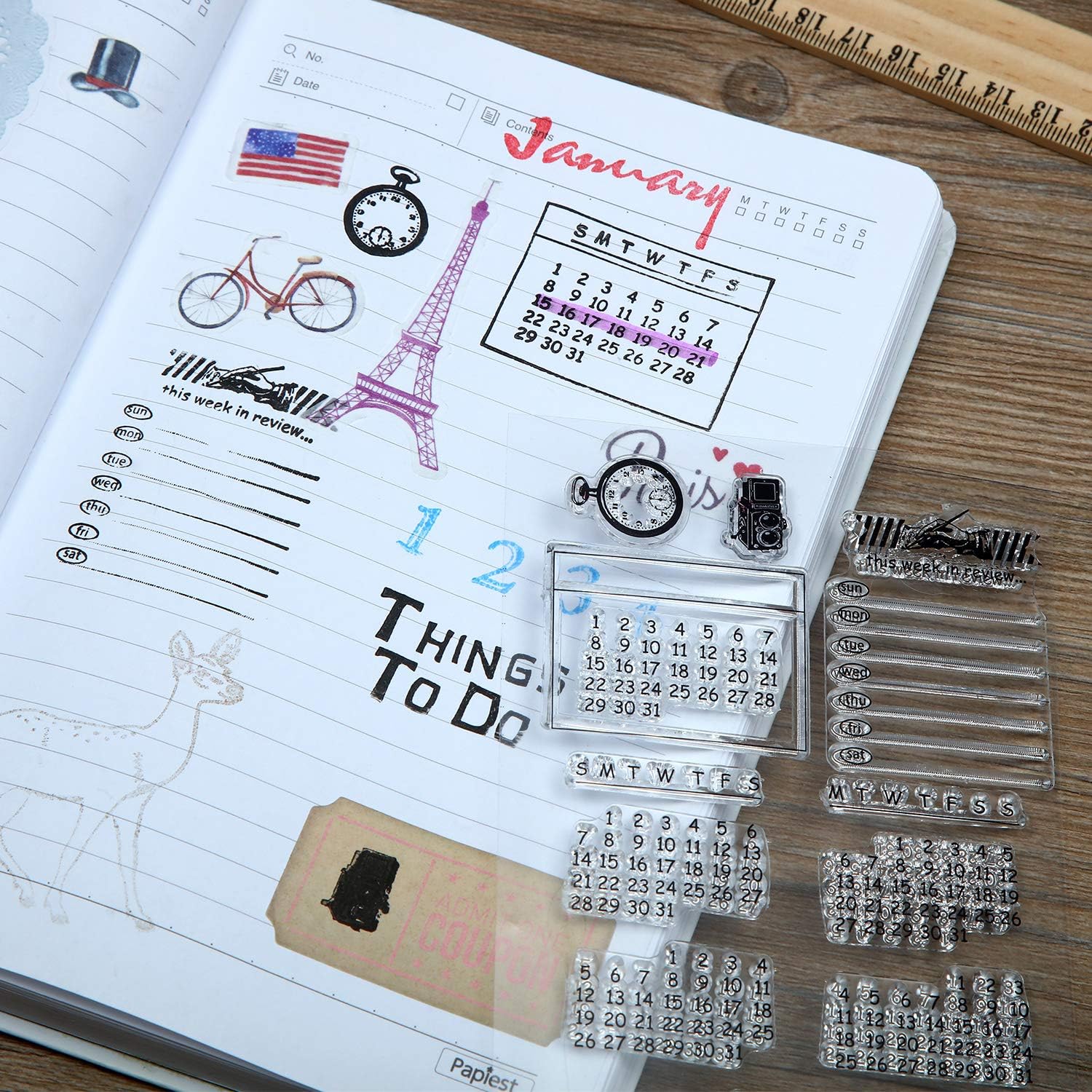 2 Sheets Calendar Planner Silicone Clear Stamps Dates and Months Planner Clear Stamp Seal for Journaling, DIY Scrapbooking and Photo Album Decoration