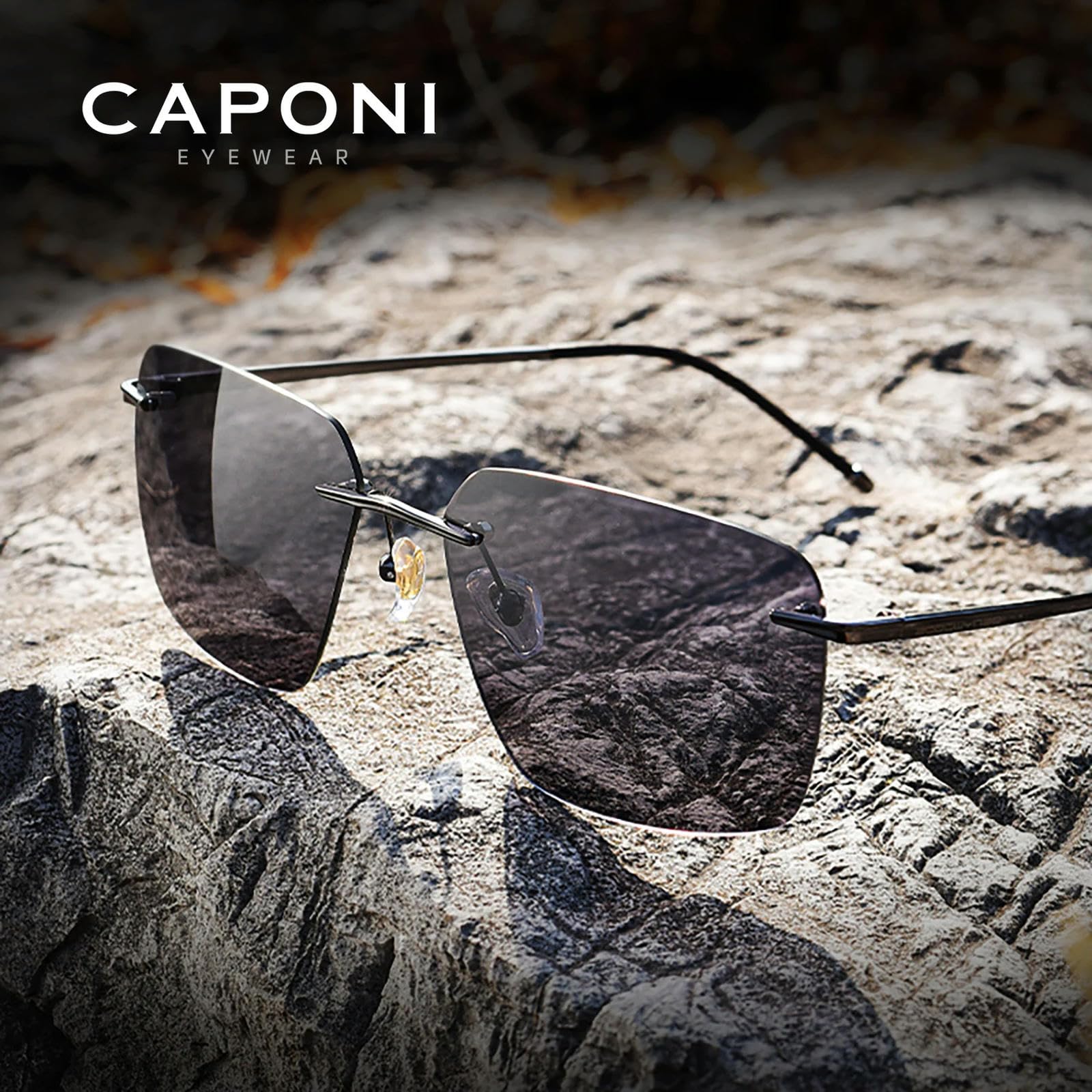 Occhiali da Sole Fotocromatici in Titanio Puro Guida Polarizzati Senza Montatura Uomo Ultra Leggeri Uv400 tonalità di Marca-a - 4