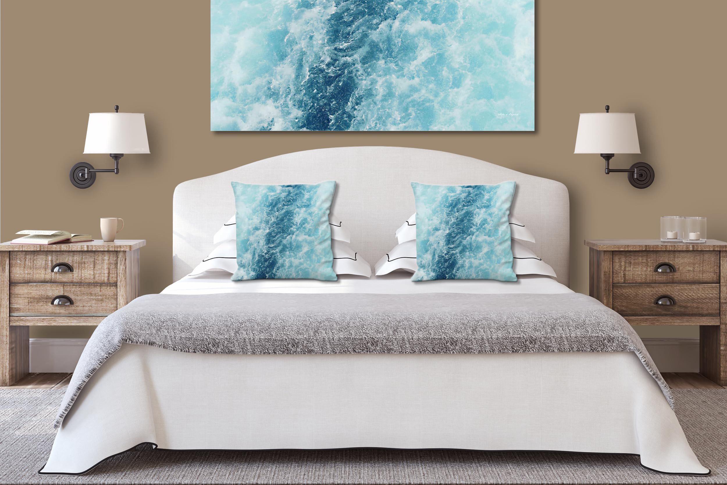 Wellen 1 - Foto-Kissen-Hülle Set (2 STK.) 40 x 40 cm | Kissen-Bezüge - passend zu Wandbild - Deko-Kissen - Strand Wellen Naxos Küste türkis