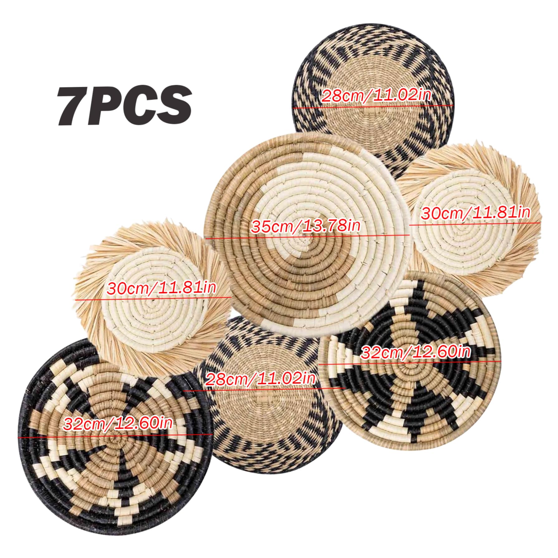 Esculturas de Pared Decoración de Cesta de Pared, 7 Piezas de decoración de Mimbre Tejido Colgante, 4 tamaños de Granja rústica, Dormitorio para Comedor Sala de Estar