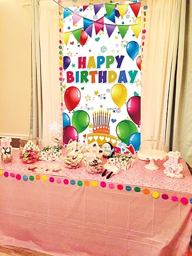 Miniatura 4 de Pancarta colorida de 3 x 6 pies para puerta de fiesta de cumpleaños para niños, recién nacidos, baby shower, feliz cumpleaños, globos de fondo,
