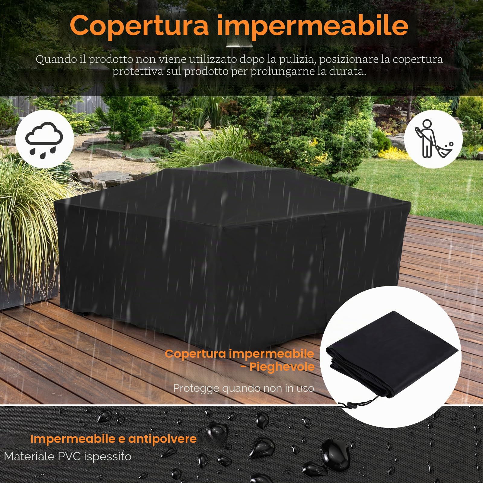 TLSUNNY 3 in 1 Braciere da Giardino, Braciere da Esterno con Griglia e Parascintille, Braciere Quadrato in Metallo, con Copertura Impermeabile e 4 pcs Gamba,per Barbecue,Campeggio e Riscaldamento,81cm