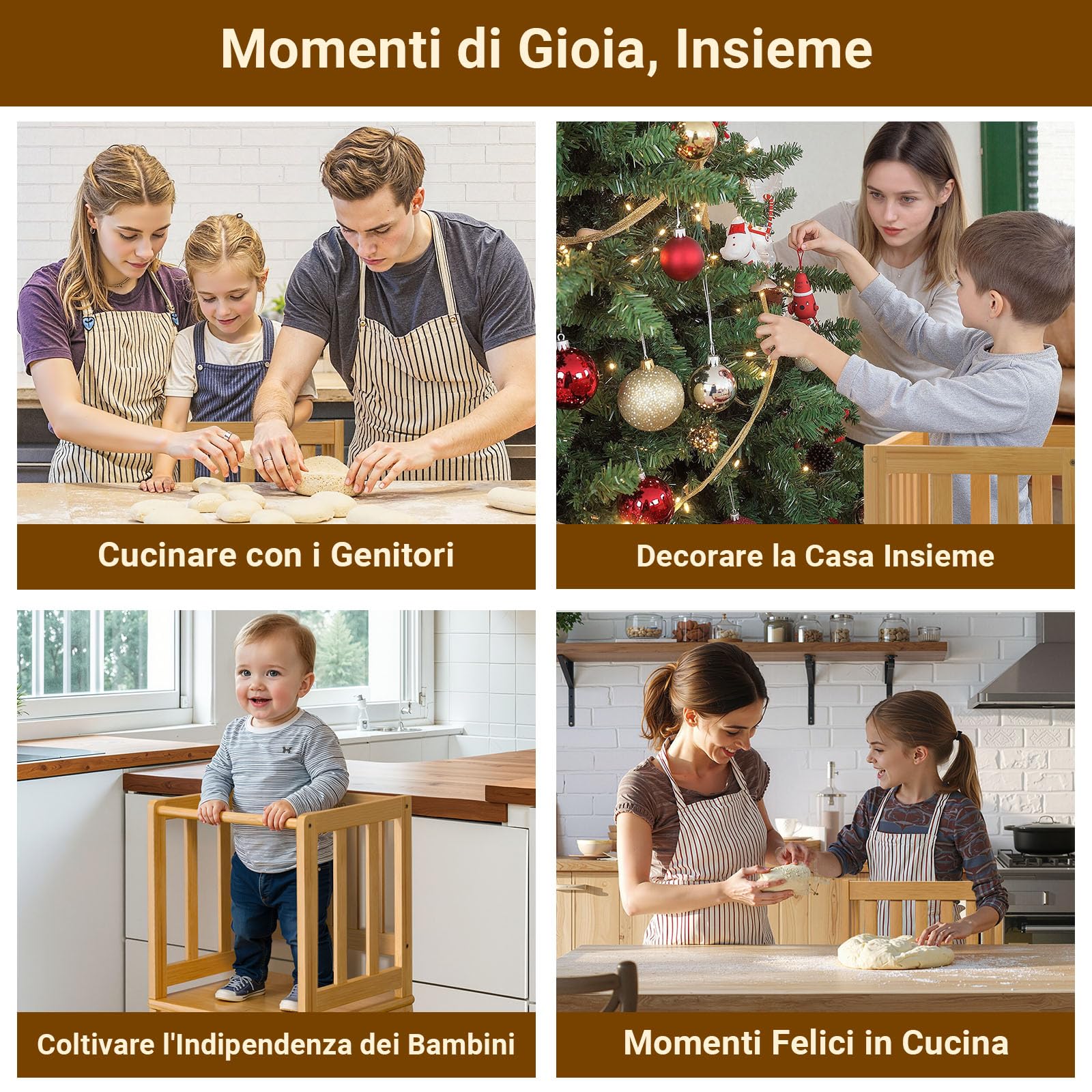 COSYLAND Torre Montessoriana Bambini A Forma di A con Pedana Centrale Rinforzata Bambù Naturale