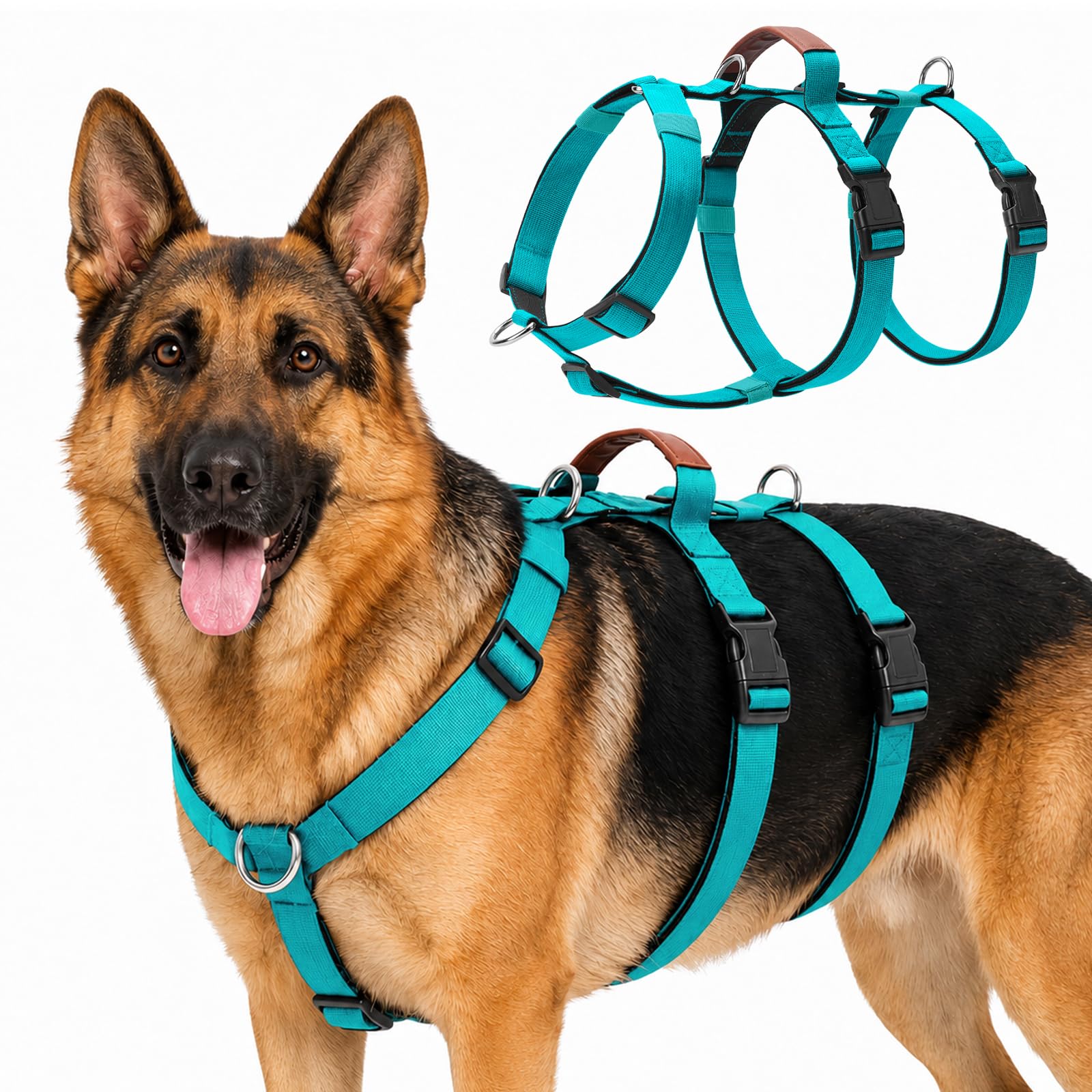 Dog Harness Escape Proof, Adjustable No-Choke No Pull Dog Harness with Safety Buckle, Soft Padded Lightweight Breathable Pet Vest for Medium Large Dogs Outdoor Walking Training (Blue, XL)