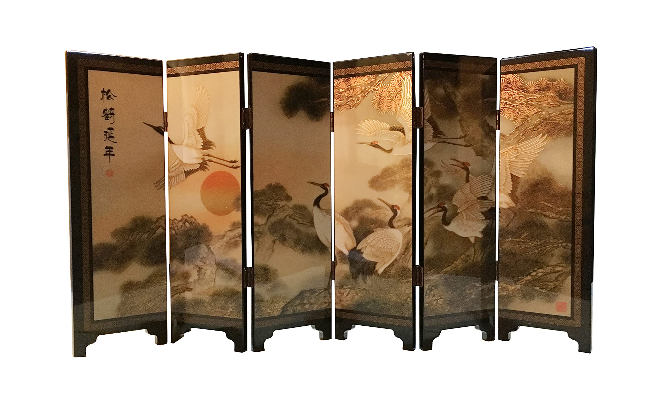 Decorations for The Home, 6 Panel Divider, Mini Folding Screen, Chinese Lacquerware, Mini Desktop Folding Screen, Feng Shui Ornaments, Oriental Gift, Business Gift
