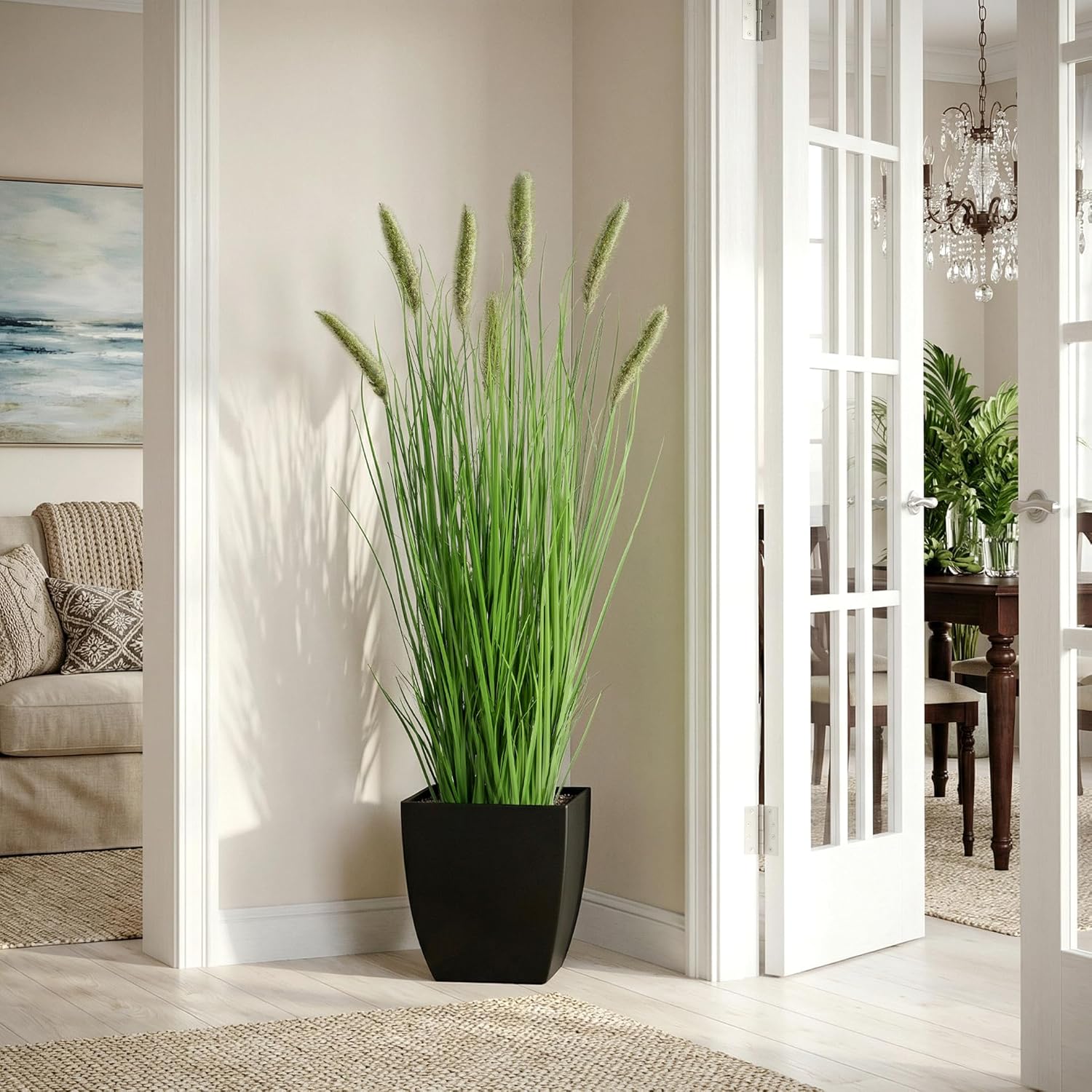 Artificial Cattail Reed Grass Plants Indoor ,Faux Cattail Grass Plant Artificial Plant Grass Outdoor,Fake Grass Tall Green Onions Fake Plant, Living Room Kitchen Office Decoration 47“1 Pcs - Image 5