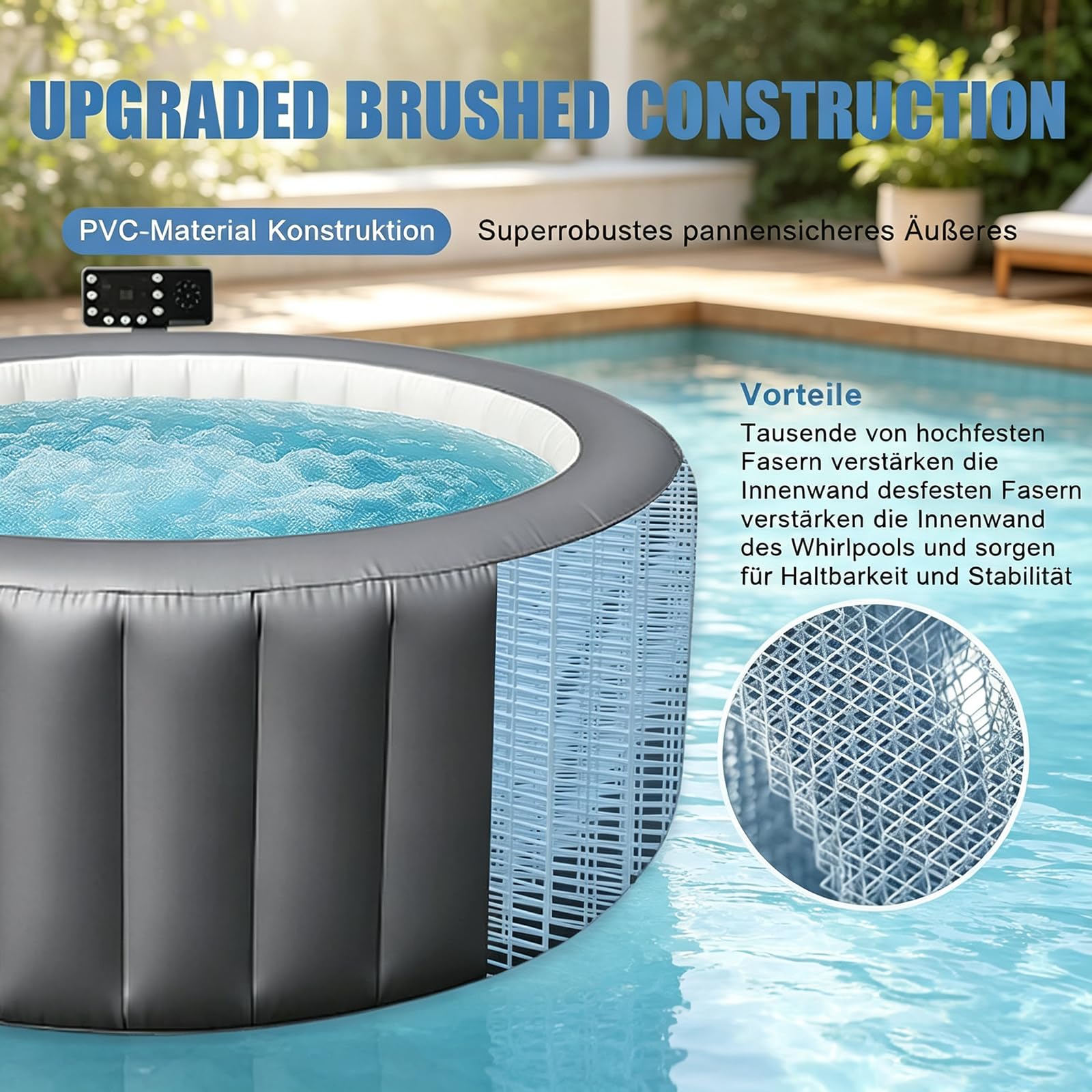 Spa Gonfiabile Portatile Set Vasca Idromassaggio da Esterno | 180 Getti A Bolle, Temperatura Max.40°C/104°F; Set Spa Rotondo Completo Di Pompa Con Riscaldatore, Filtro E Copertura Termica