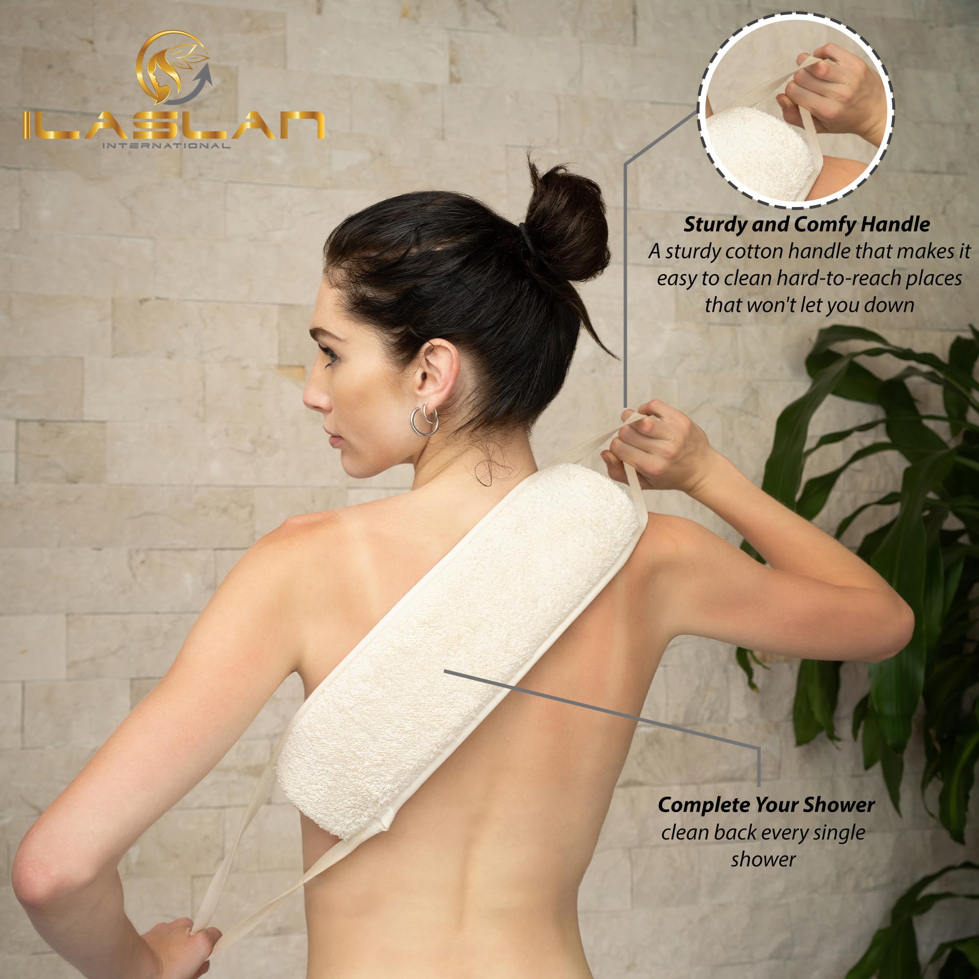 Esponja vegetal natural para la espalda, esponja exfoliante con mango largo para ducha y exfoliación corporal, limpieza profunda para la espalda, doble cara
