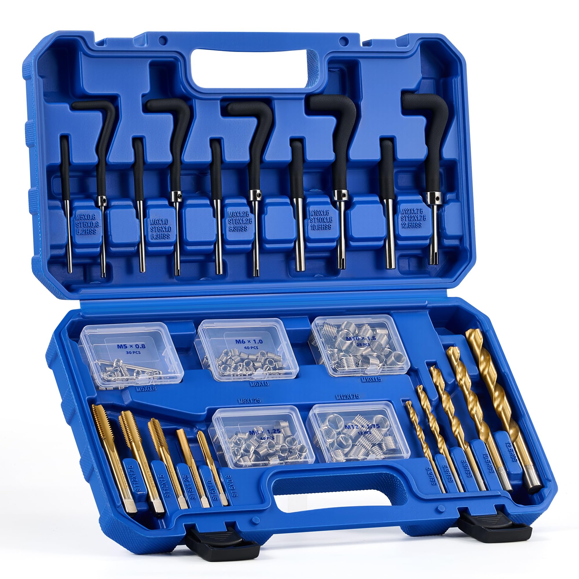 172pc Thread Repair Kit, Metric Helicoil Repair Kit with HSS Drill Bits Taps Inserts Breakoff Installation Tools, Auto Rethreading Restorer Tool Kit in M5 M6 M8 M10 M12 Sizes