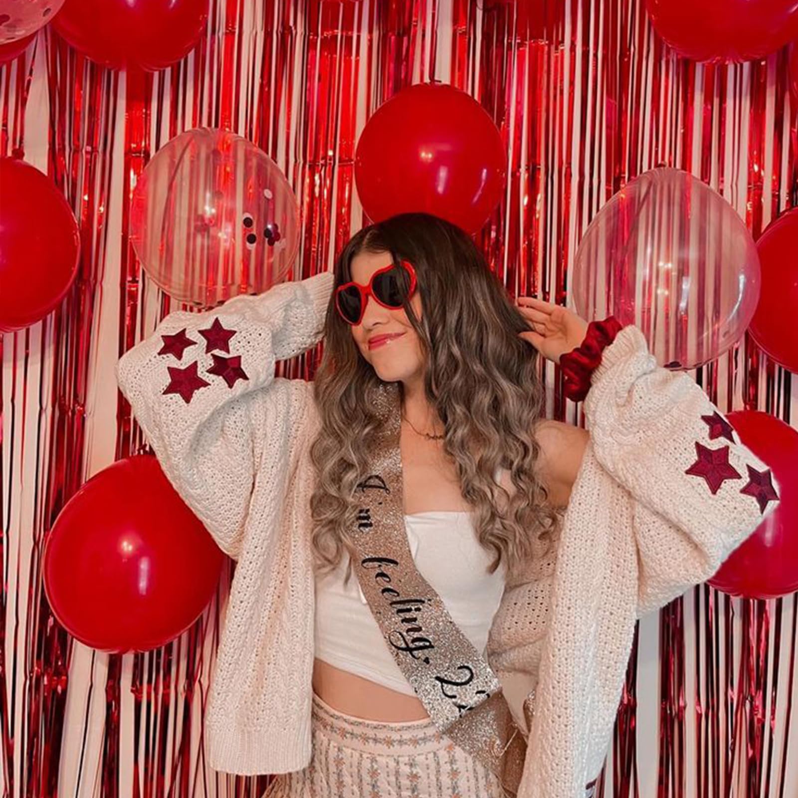 CANREVEL Confezione da 2 tende con frange rosse da 9 x 20 m, decorazioni per feste di compleanno, sfondo a frange per feste di compleanno, Natale, San Valentino