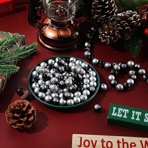 Miniatura 8 de 120 cuentas de madera de 0.6 pulgadas, cuentas de madera de Navidad, cuentas de madera natural, cuentas redondas de madera para manualidades con