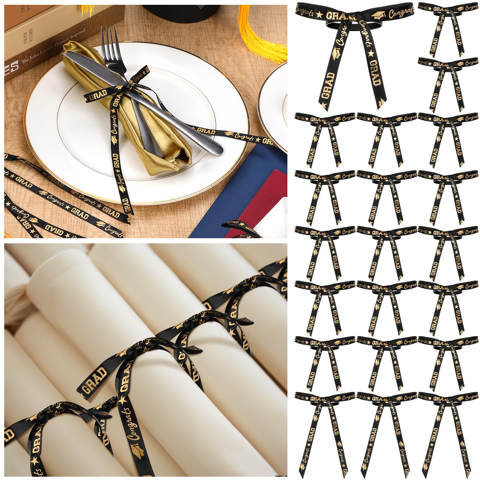 Photo 1 of 24 Pcs Graduation Napkin Rings Graduation Party Napkin Holder Bulk Ribbon Bow Serviette Rings Buckles 2024 Grad Napkin Decorative for Graduation Party Dining Banquet Home Table DIY Decoration