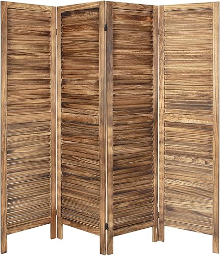 ECOMEX Divisor de habitación de 4 paneles, pantallas de privacidad plegables, divisor de bambú independiente, divisor de partición para separación