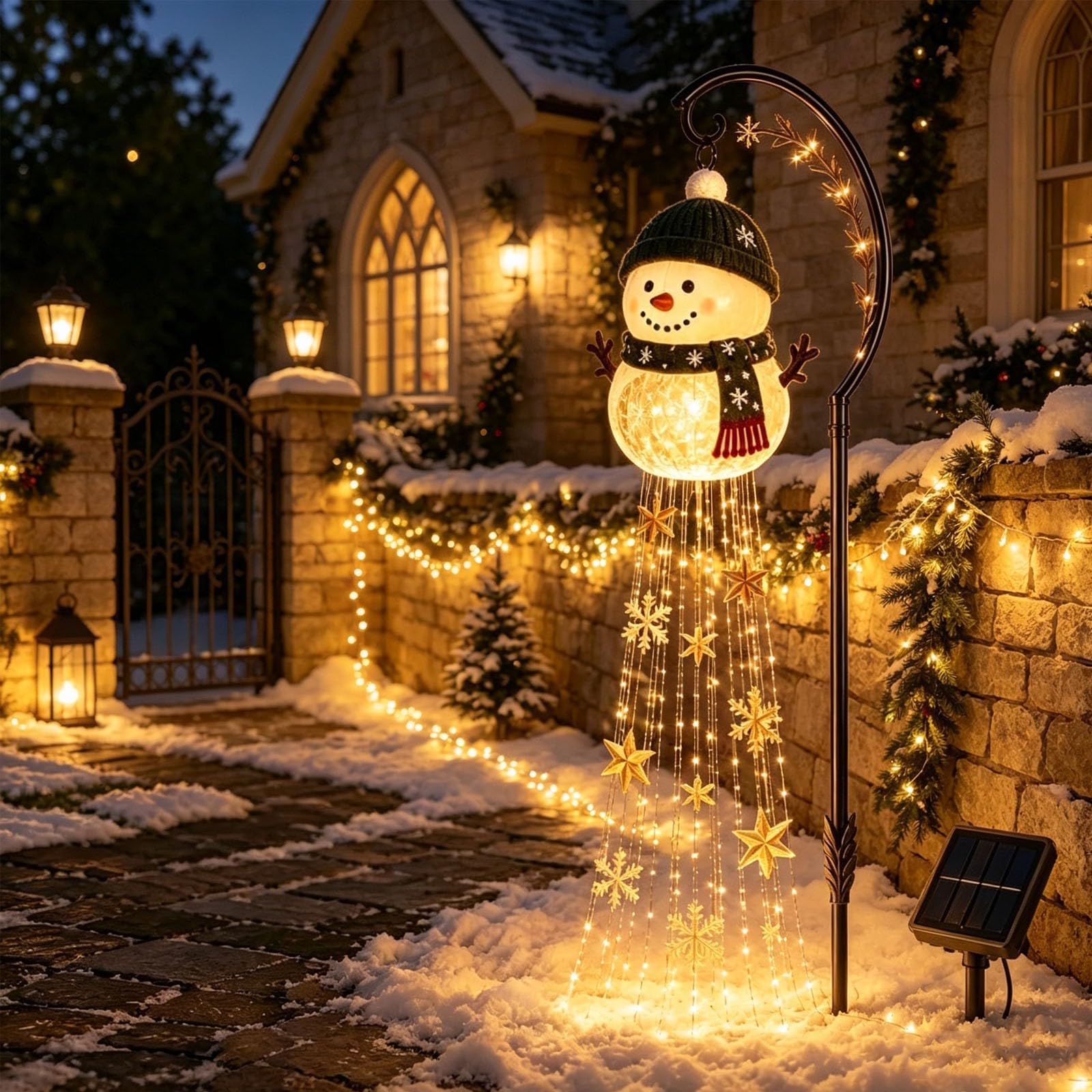 Christmas Decorations, Snowman Magic Fountain Flowing Snowflake Outdoor Christmas Lights with Cascading Stars Light for Garden Porch — image 1