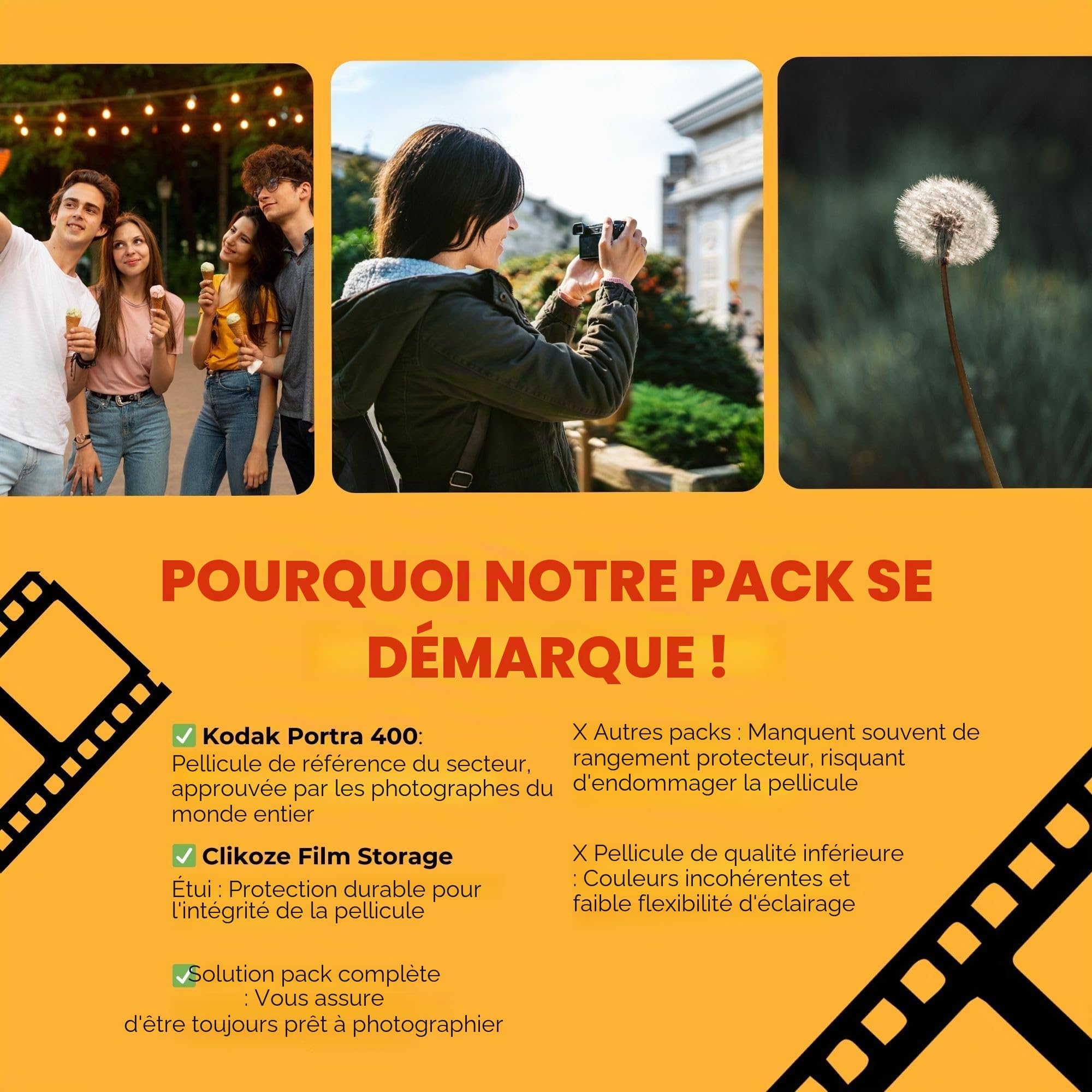 Kodak Portra 400 120 Pellicule Argentique Film Argentique, Lot de 5 Films pour Appareil Photo et Étui de Rangement Clikoze
