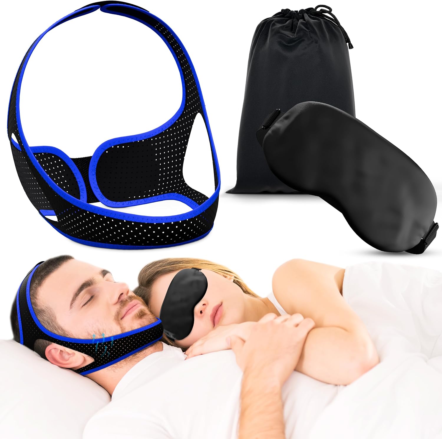 Anti snoring Chin Strap Strips Sleeping Solution Men Women Snore Stopper Sleep mask Double Reducer Straps for Breathing Best Remedy Breathe Right Nose Breathable Comfortable