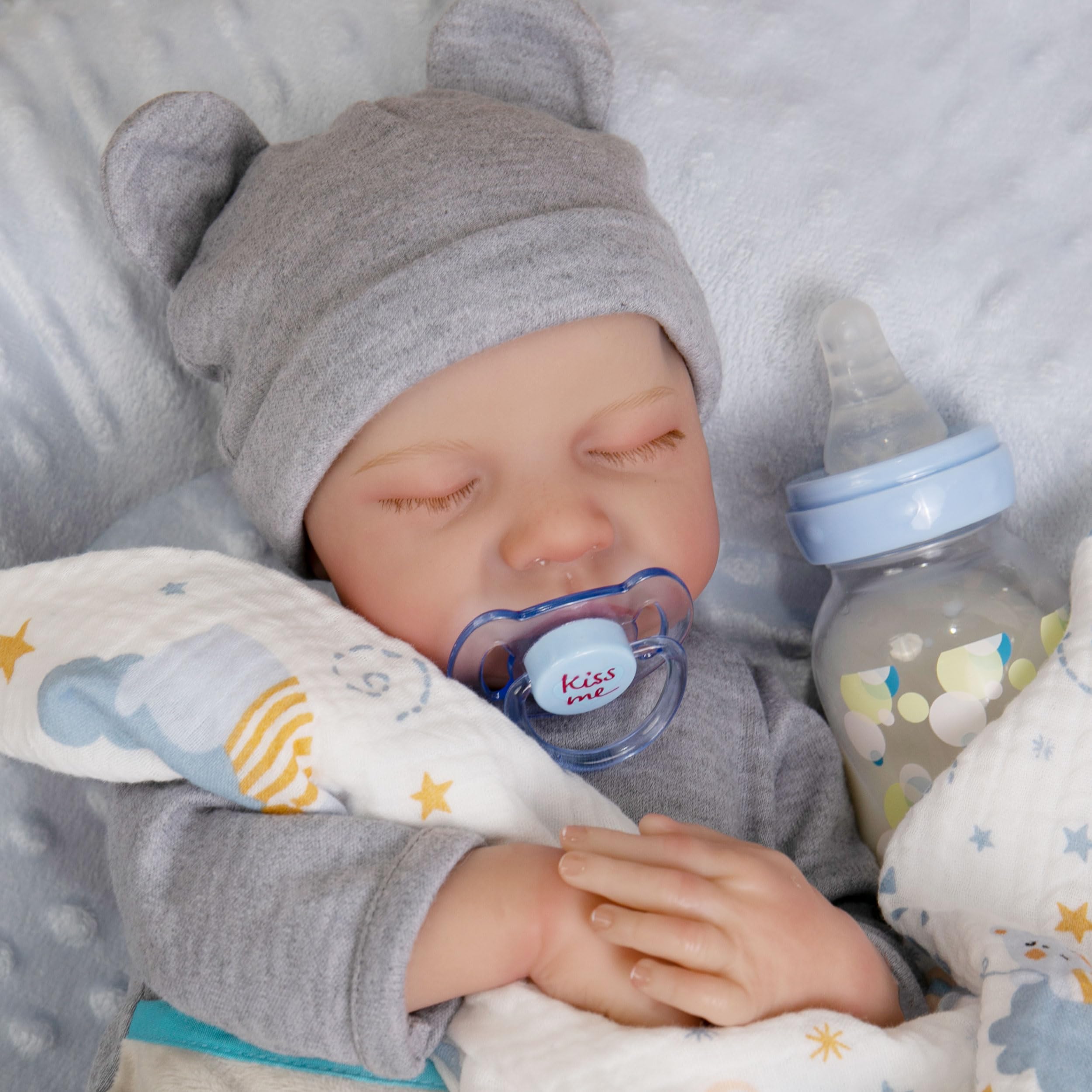 Milidool Realistic Reborn Baby Doll (Liam) - 17-Inch Full Vinyl Body, Hand-Painted Details, Poseable Baby Boy with Feeding Kit - Toy Figure for Children 3+