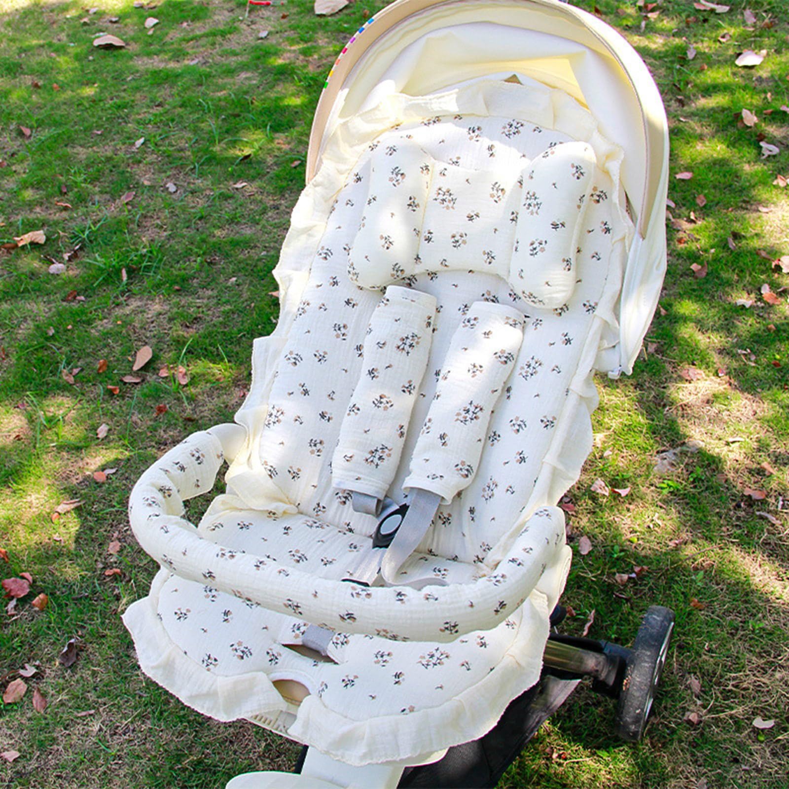 Ensemble de 2/3 / 4 coussins pour poussettes garnis de dentelle avec oreiller, coussin en coton lavable en machine, adapté à la plupart des landaus pour bébés, accessoires de coussin de siège