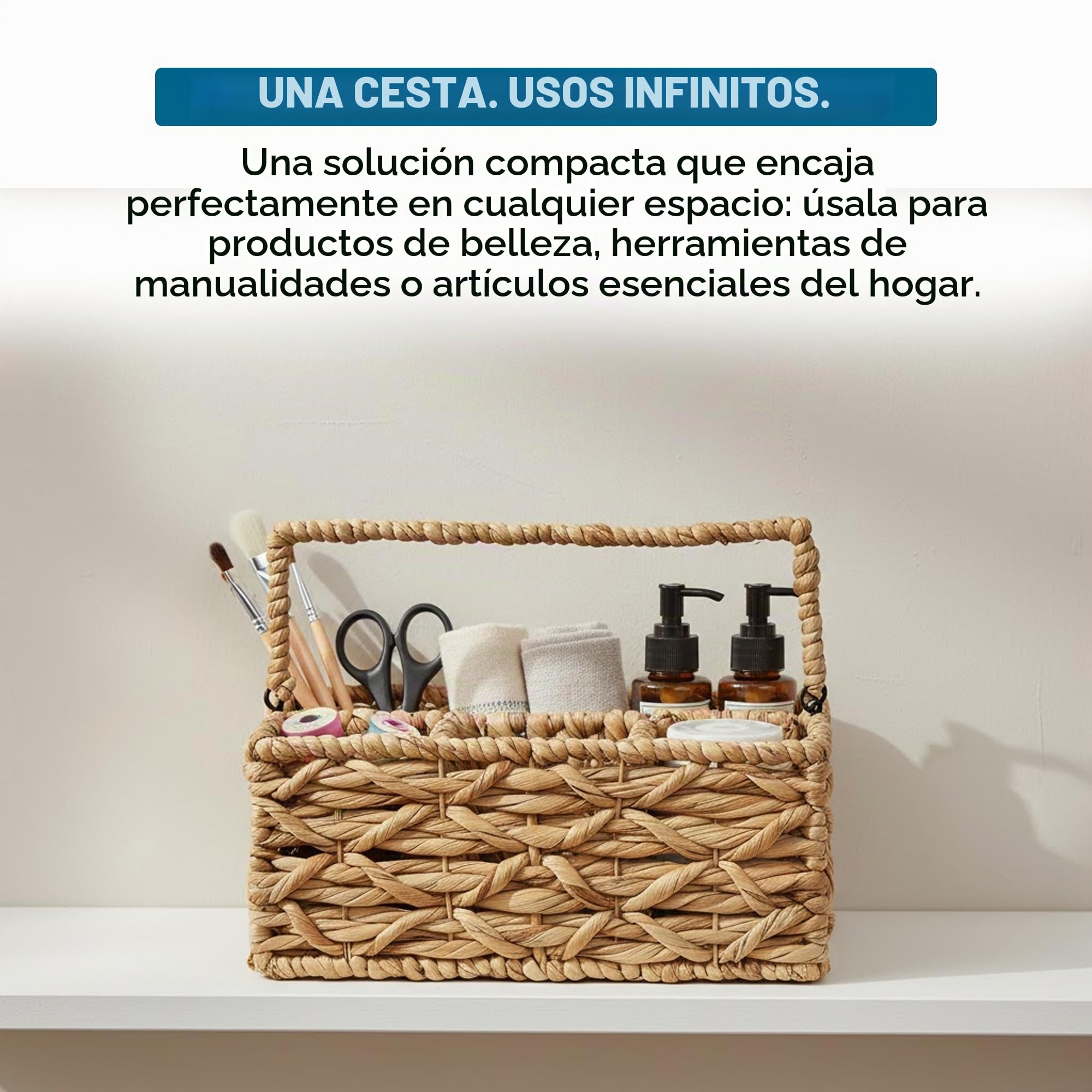 Honey-Can-Do - Cesta de mimbre multiusos de 3 compartimentos con asa, natural mediana, STO-09844