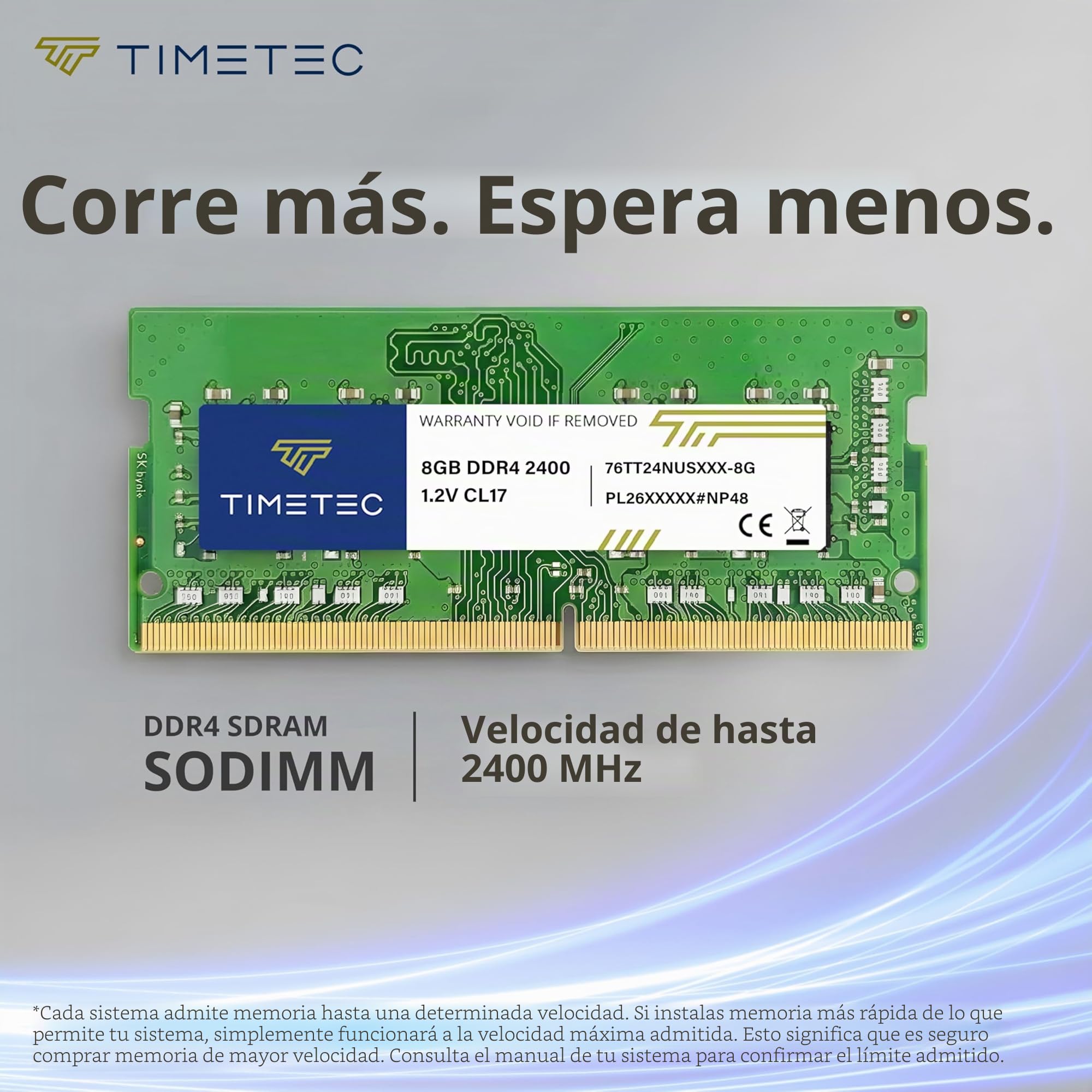 Timetec 8GB DDR4 2400 MHz (PC4-2400T) PC4-19200 SODIMM – Sin ECC, sin búfer, 260 Pines, 1,2V CL17, módulo de Memoria para portátiles, Mini PC y Ordenadores Todo en uno.