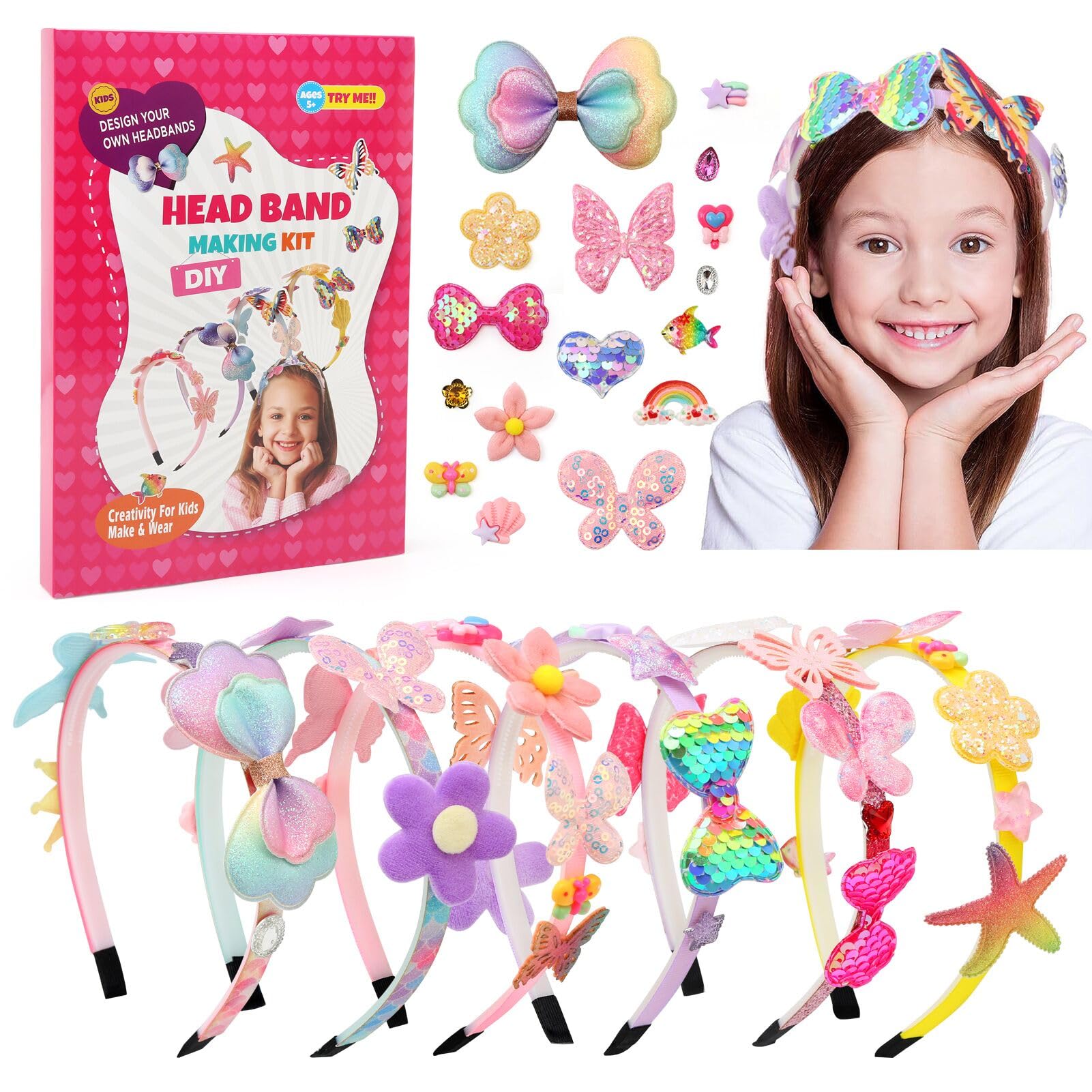JoyLife Kit de accesorios para el pelo para niñas para crear aros para el pelo, juegos para niñas de 6 a 12 años, manualidades creativas para niñas, regalo para niñas