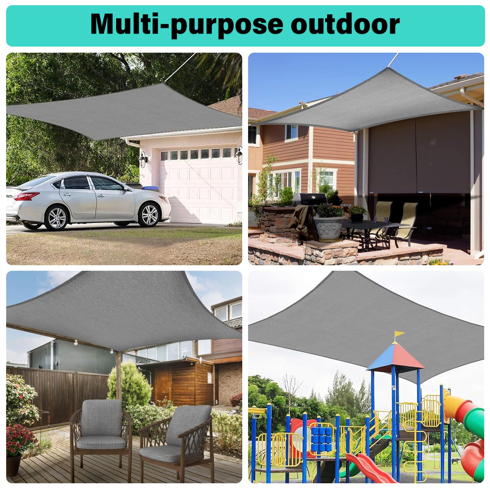 Tenda A Vela Ombreggiante Rettangolare 260x270 Cm – Impermeabile, Antistrappo, Blocco UV 98% – Per Terrazzo, Giardino, Pergola – Grigio Scuro - 2