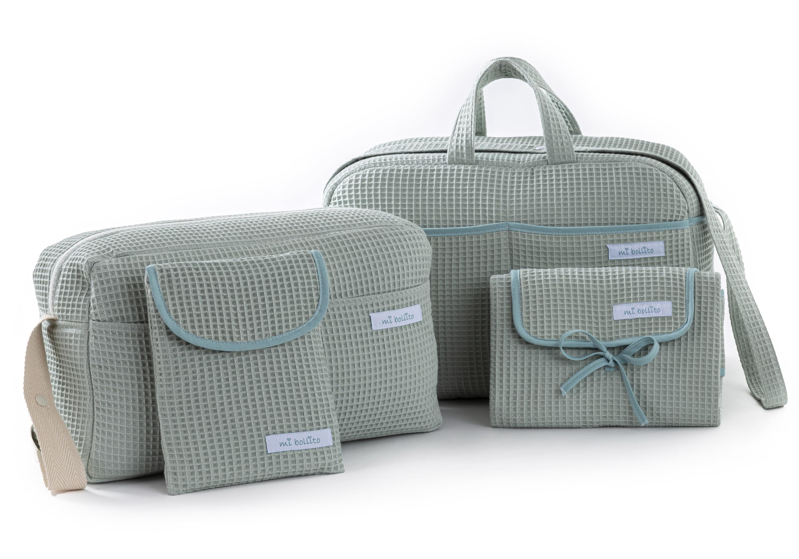 Confezione essenziale per mamme, papà e neonati: borsa maternità, borsa da passeggio, fasciatoio portatile e organizer per pannolini e salviette. Prodotto in Spagna., Verde menta, Talla