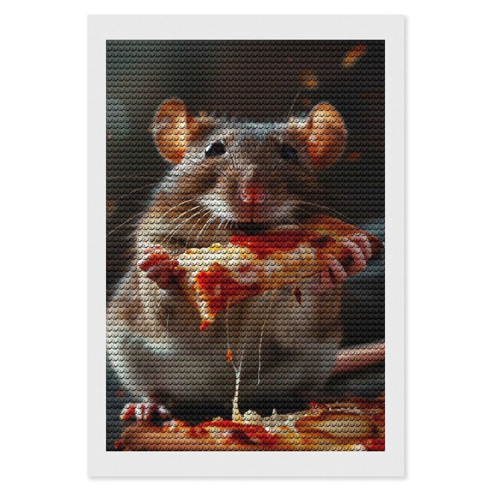 Junmoney Rat Pizza Diamond Painting Canvas Set 8"x12", Boho Decor, for Craft Lovers, Easy Handmade Project, Holiday Gift Idea