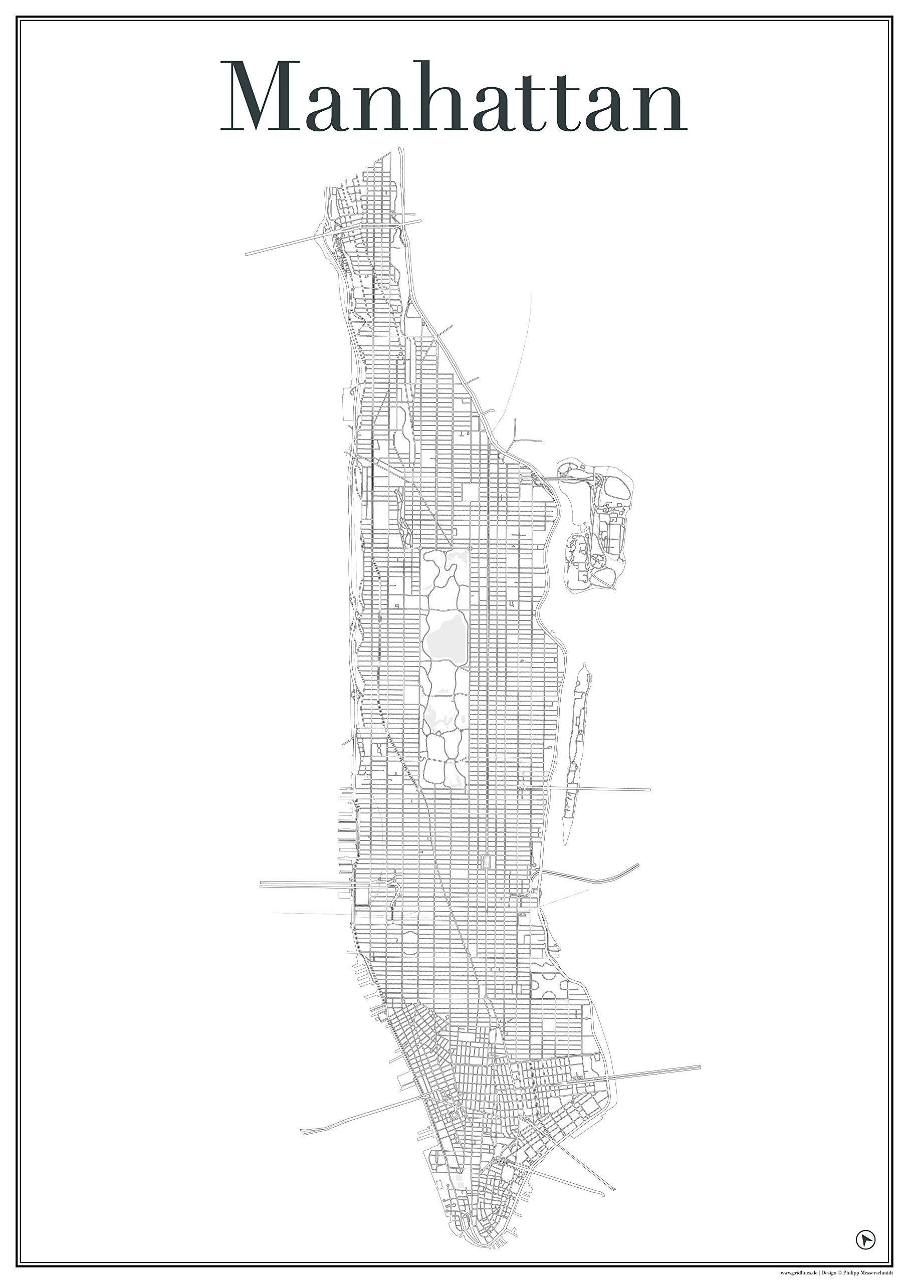 Impression d'art (60 cm x 84 cm) Manhattan affiche réseau routier sur papier de qualité