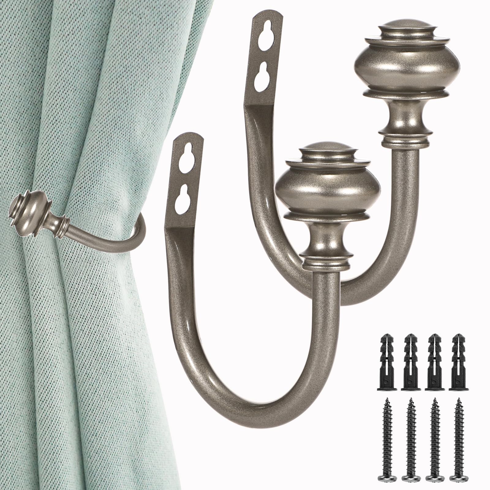 Sumnacon Set of 2 Decorative Curtain Holdbacks,Elegent Wall Mounted Aluminum Alloy Window Drapery Tiebacks for Bedroom, Livingroom Office Come with Screws, Grey