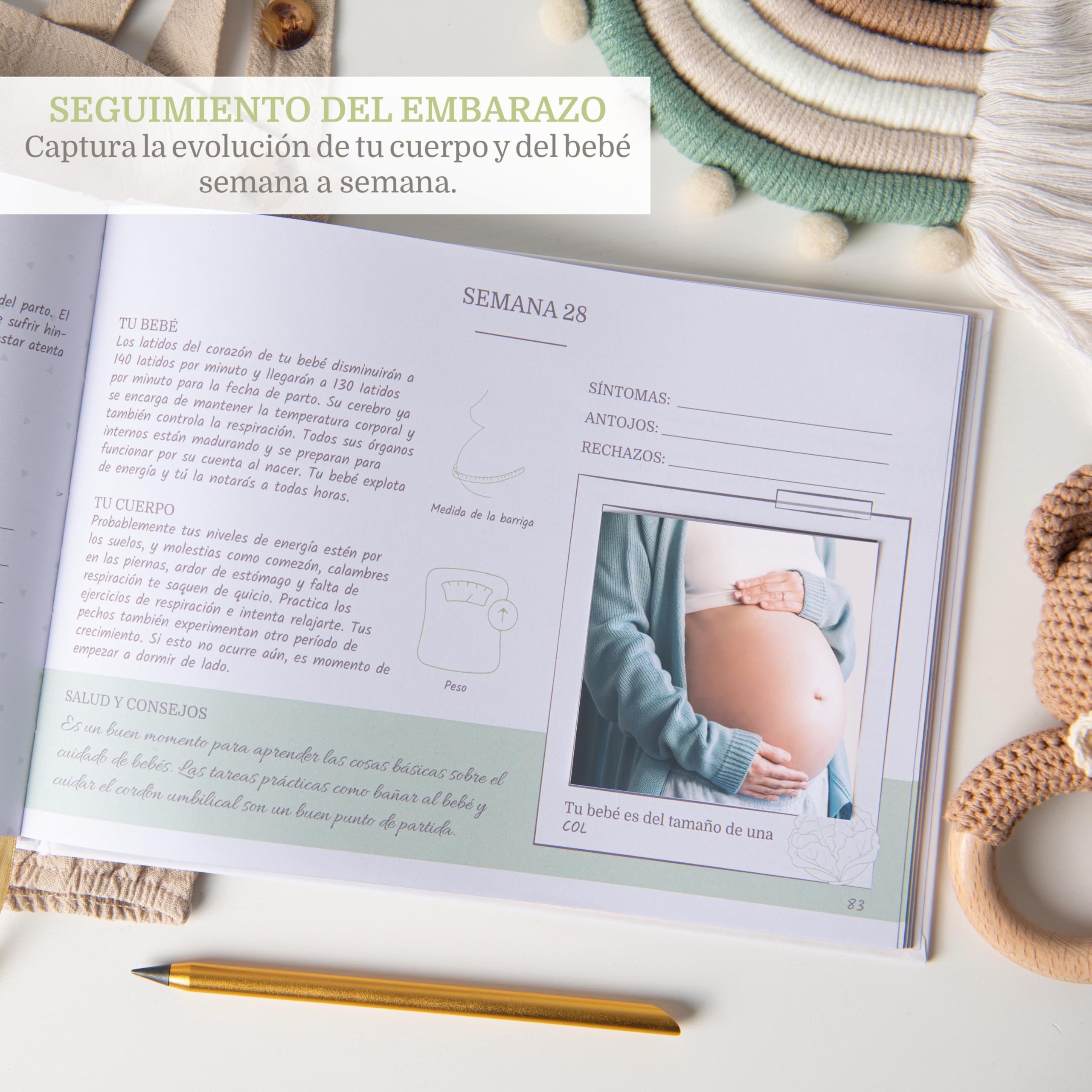 Diario Embarazo + Lápiz Metálico + Caja Regalo con Cierre Magnético | Album Embarazo | Libro Embarazo | Agenda Embarazo | Regalos Embarazadas Originales. (Español)