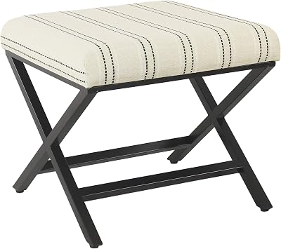 Homepop Home Decor | Modern Square Ottoman with Metal X Base | Ottoman for Living Room & Bedroom | Decorative Home Furniture Black and White Stripe