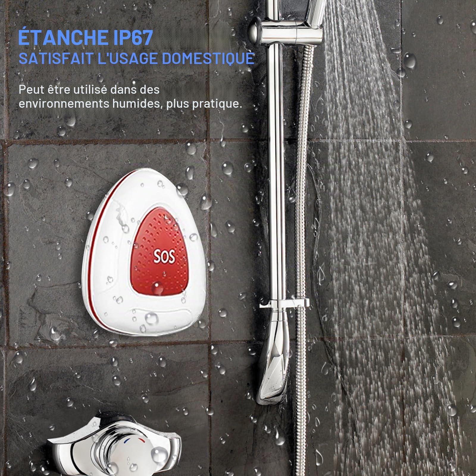 Alarme Personne Agee, Bracelet Alarme, Bouton D'appel d'urgence sans Fil 300cm, Bouton D'alarme pour Appel Infirmière, Personnes Âgées, Patients, Appel d'urgence, 1 Récepteur+1 Émetteur