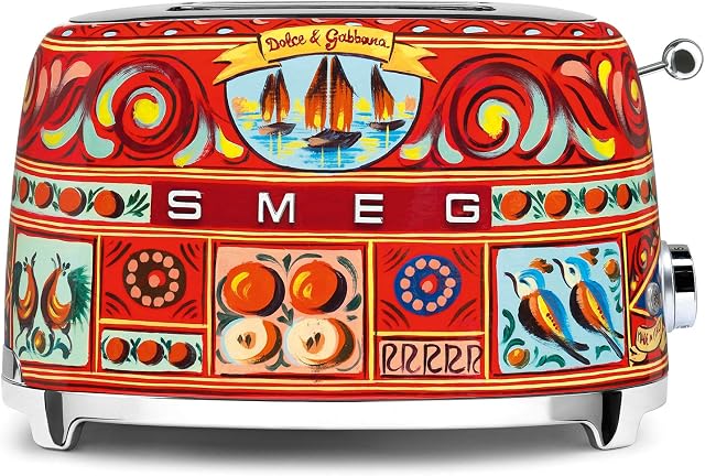 Dolce x Smeg 2 Grille-pain à tranches avec 6 Présets et fonction de dégivrage et d'un bac en croûte amovible, la Sicile est mon amour