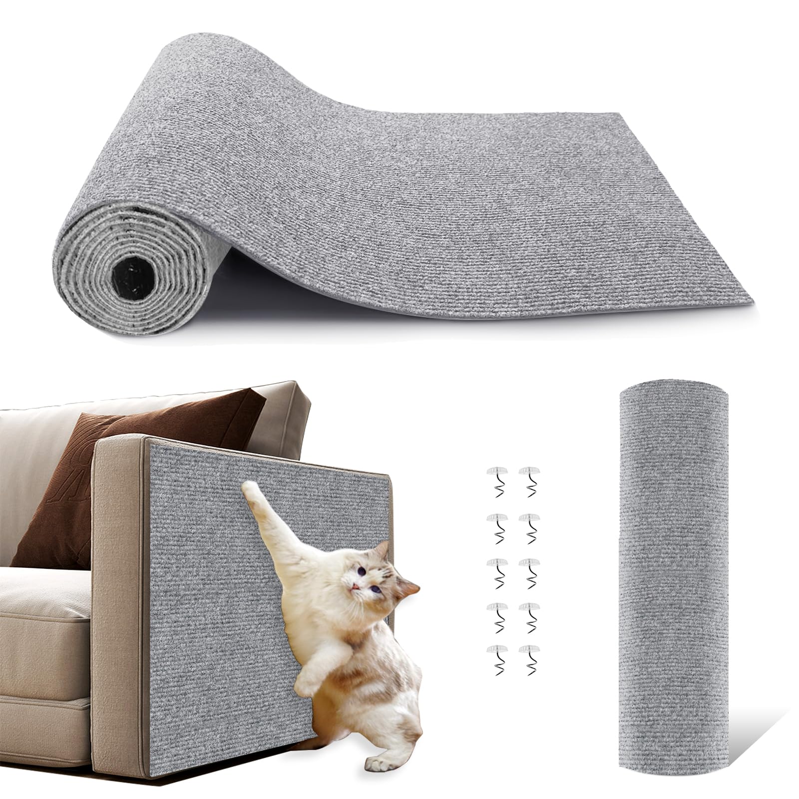 NATUYA Cat Scratcher Mat Furniture Protector, Trimmable Replacement for Cat Tree Scratch Post, Self-Adhesive Couch Protector, Large Cat Climbing Wall