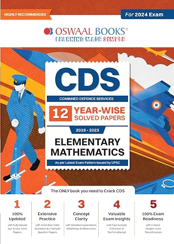 Oswaal CDS Previous Years 12 Solved Question Papers Elementary Mathematics (2018-2023) For 2024 Exam