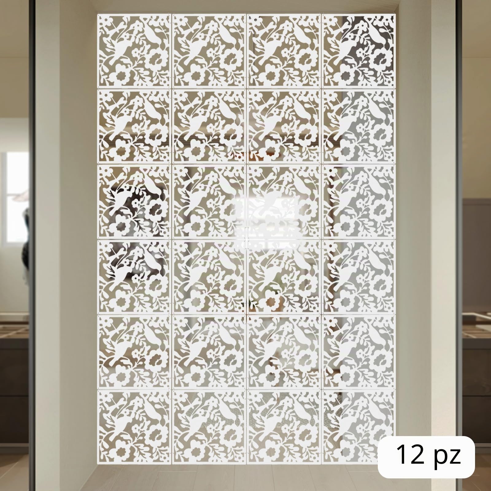 Divisore da appendere, 12 pannelli per camera/hotel, pannello decorativo da parete, 12 divisori sospesi, per camera da letto, sala da pranzo, soggiorno, ingressi, bianco, 40 x 40 cm