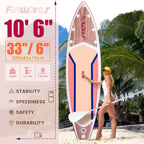 Vista 34 de FunWater Inflatable Stand Up Paddle Board with Premium SUP Paddleboard Accessories, Wide Stable Anti-Slip EVA Deck, 11'/10'6" Paddle Boards for