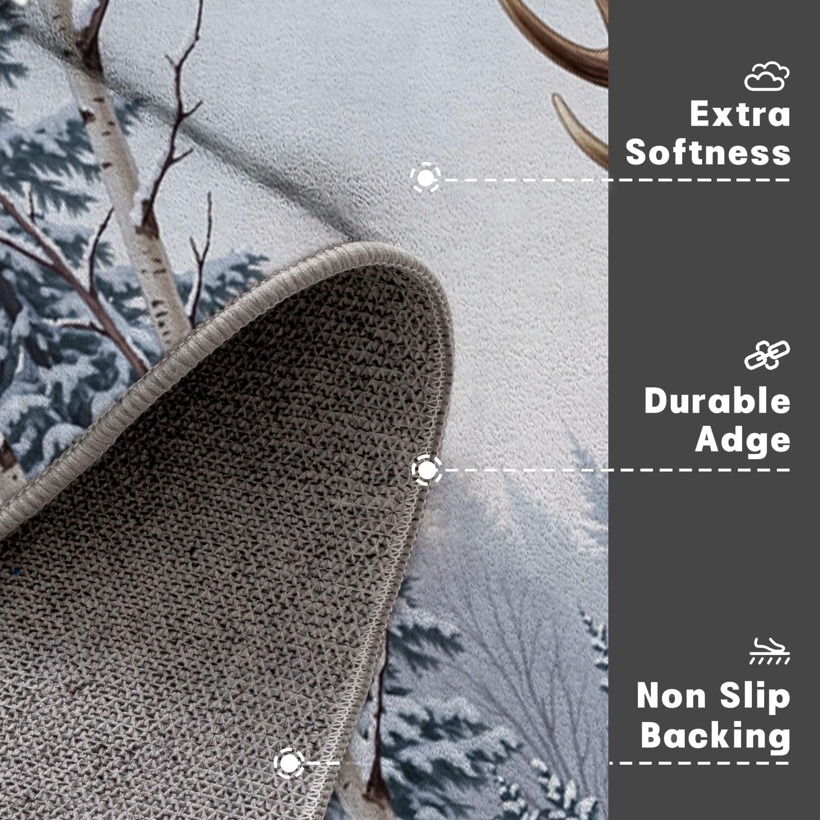 60X90Cm Zerbino Ingresso Interno Antiscivolo Assorbente, Tappeto Microfibra Sottile Lavabile Con Renna Delle Nevi Invernali Animali Della Foresta Nordica Per Cucina Bagno Porta Animali, Bianco