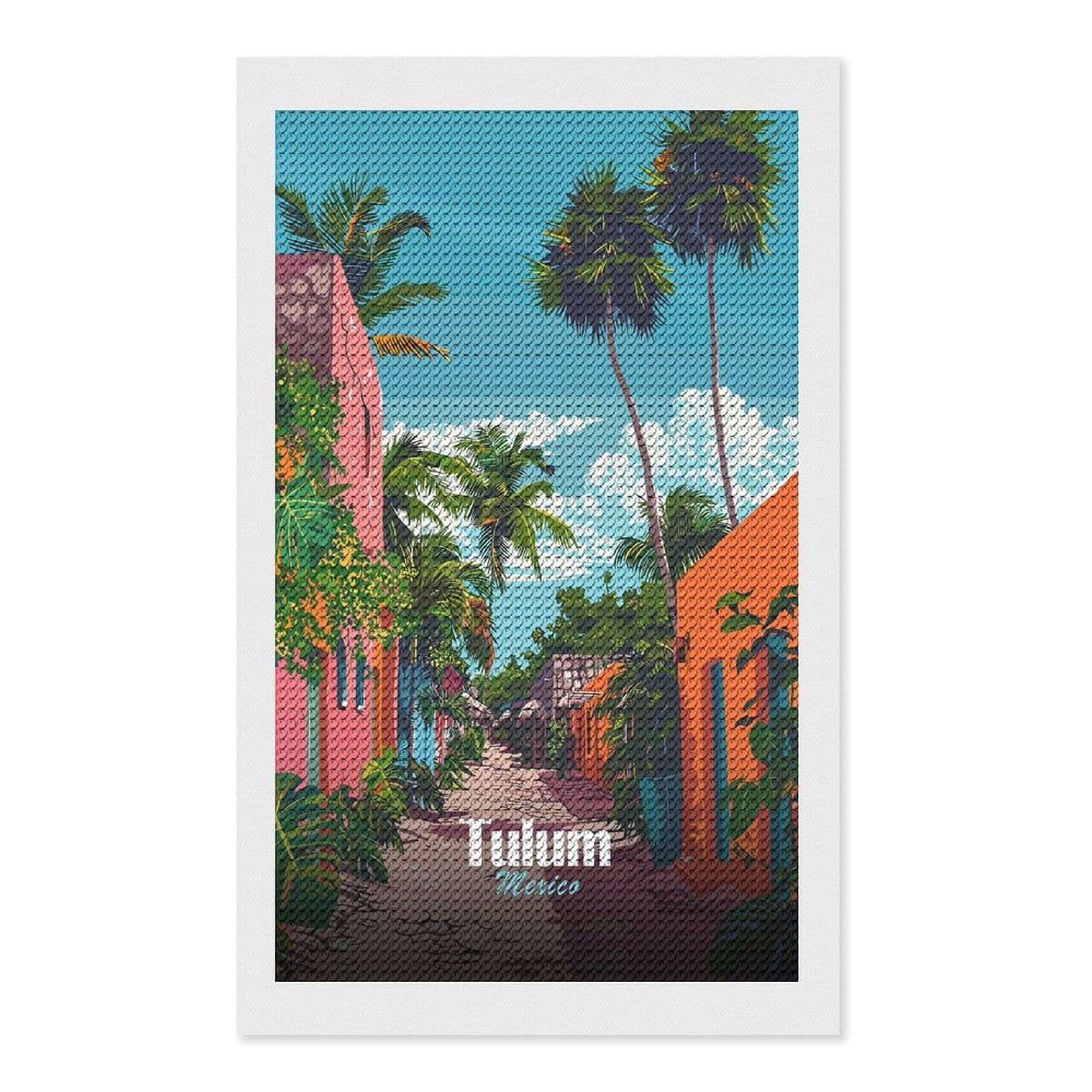 Junmoney Tulum Mexico Street Scene DIY Diamond Art Canvas Kit 12"x20", for Teens, Aesthetic Room Decor, Farmhouse Decor, Canvas Picture, Birthday Gift