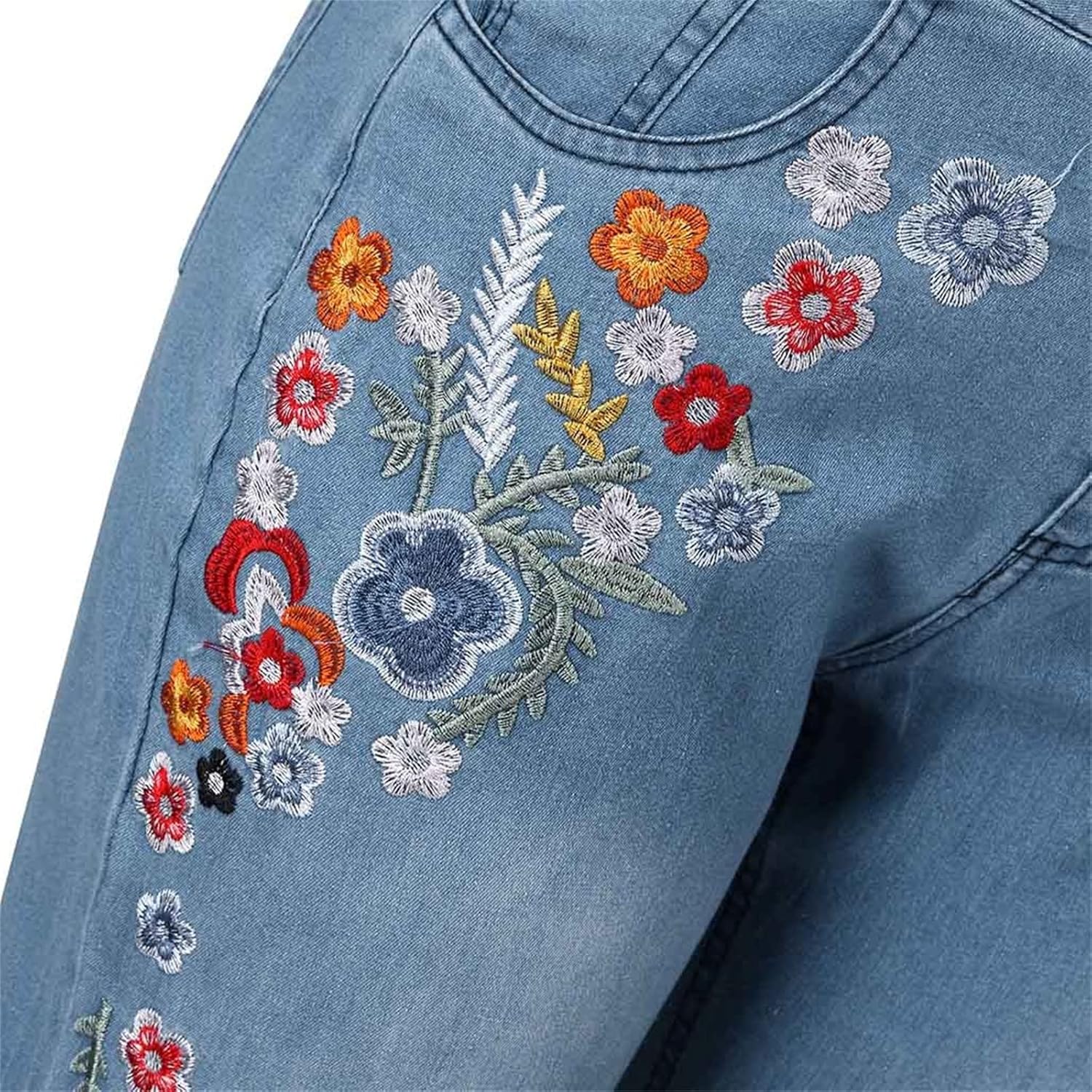 Flared Jeans for Women 70s High Waisted Jeans Lightweight Denim Embroidered Pants Bootcut Bell Bottom Jeans - Image 5