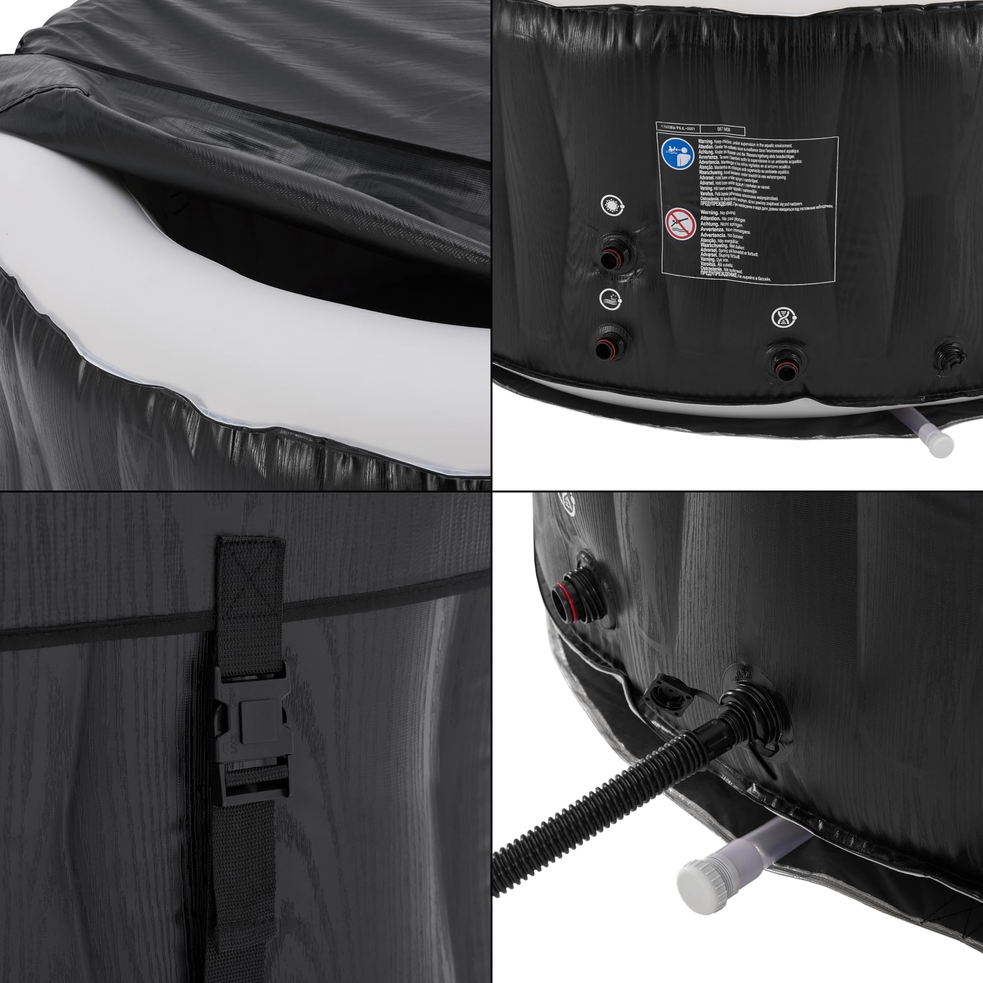 pro.tec Nadmuchiwany basen z hydromasażem Carbone dla 3 osób zewnętrzna wanna spa z masażem i 105 dyszami masującymi basen z pompą i filtrem 165 x 70 cm podgrzewany basen ogrodowy okrągły czarny