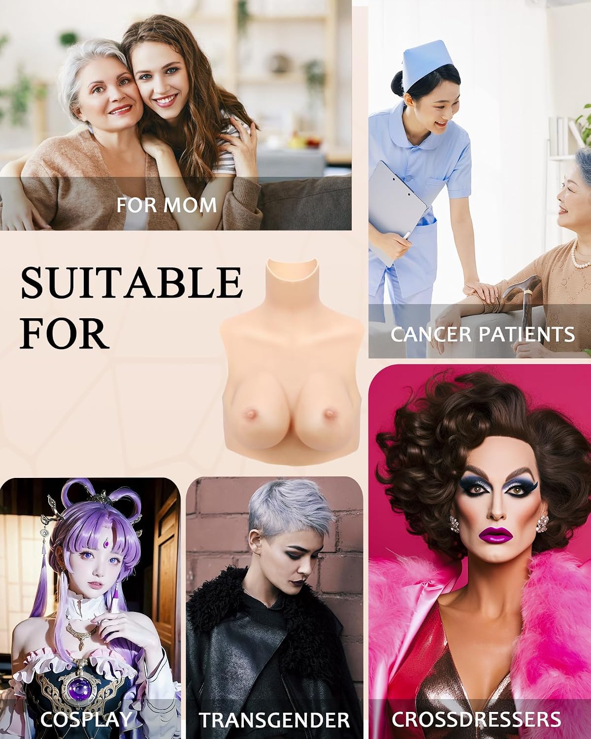 Fake Boobs Silicone Breastplate Fake Breast Forms Plate for Transgender Crossdressers Drag Queen