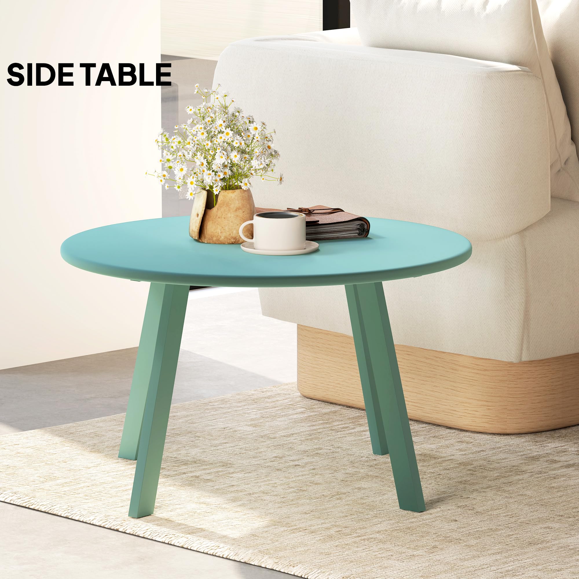 Outsunny Mesa de Centro Redonda pequeña, Mesa Auxiliar con deslizantes Antideslizantes, Estructura de Metal, para jardín, balcón, terraza, salón, Ø 70 x 42 cm, Verde