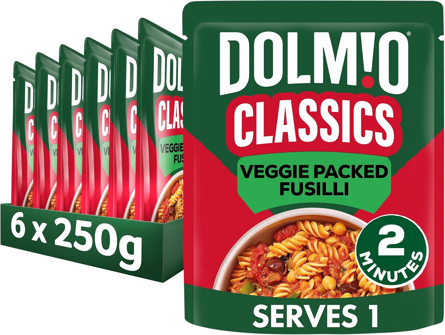 Dolmio Classics Veggie Packed Fusilli Ready Meal Pouch, 6 x 250g, Multipack