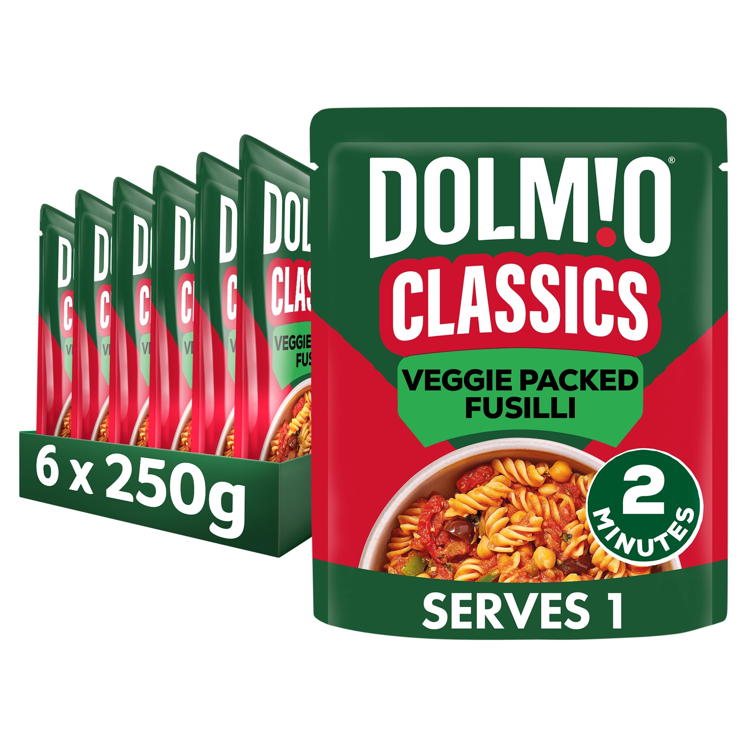 Dolmio Classics Veggie Packed Fusilli Ready Meal Pouch, 6 x 250g, Multipack