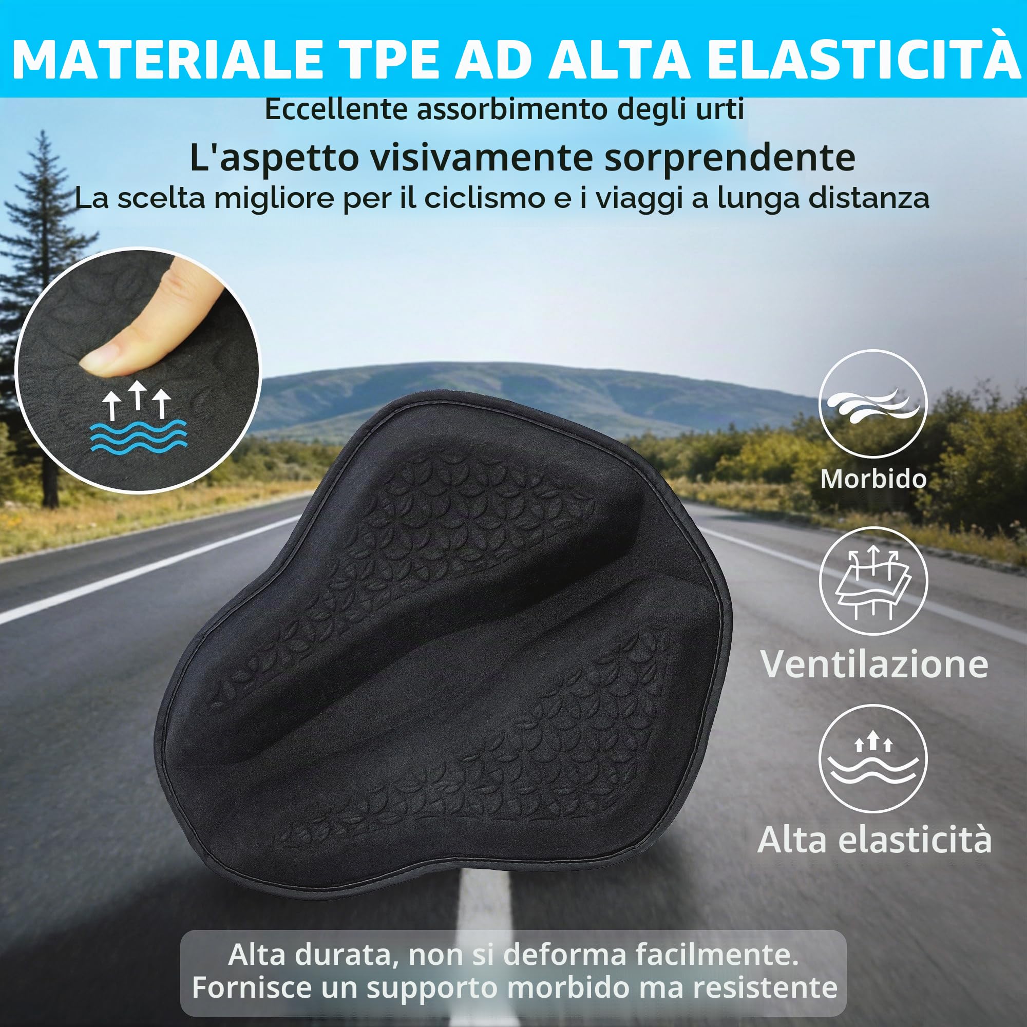 Cuscino per moto in gel per moto universale migliorato fessure di ventilazione 3D struttura a nido d'ape, traspirante e assorbimento degli urti, morbido e confortevole per lunghi viaggi