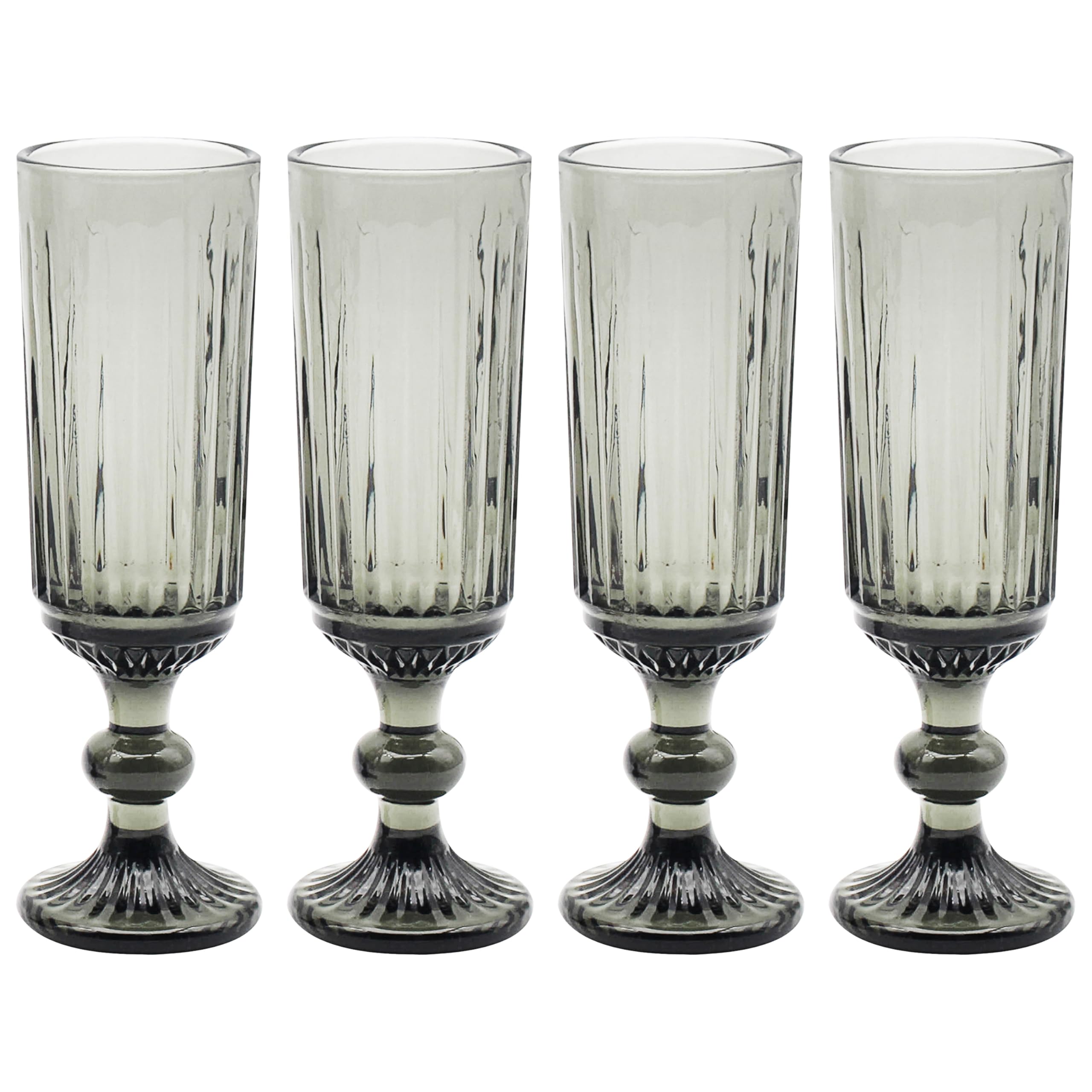 Lesser & Pavey Elements Smoke Flutes Glass Set of 4 | Champagne Glassware for Home and Parties | Elegant Gift for Weddings and Christmas | Stylish Drinkware